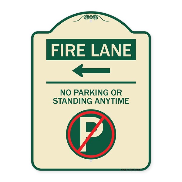 Fire Lane No Parking or Standing Anytime Heavy-Gauge Aluminum Sign, 24" x 18", TG-1824-24008
